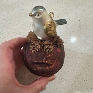 Razz Glass Bird on Pinecone - Christmas Ornament